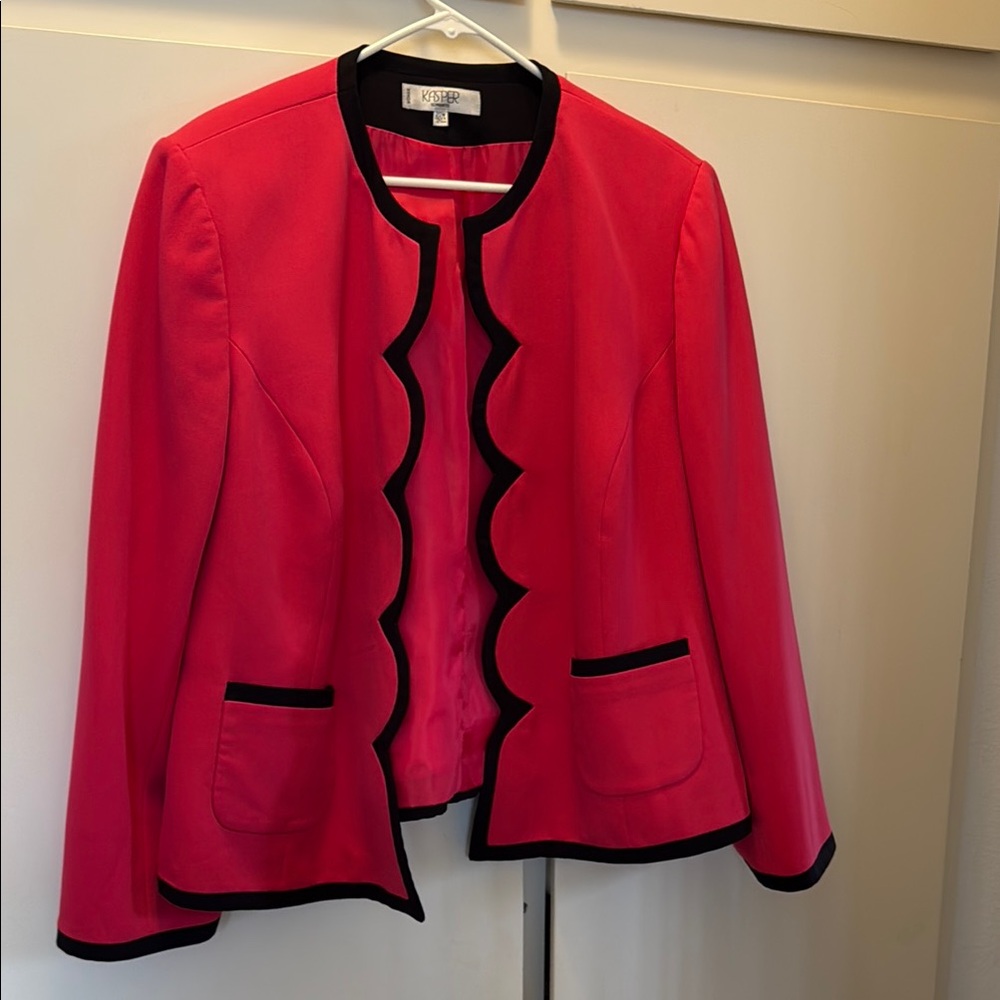 Kasper Red and Black Blazer with Structured Open Front Design